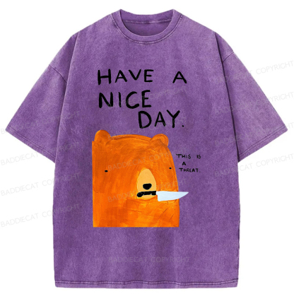 Baddiecat Have A Nice Day This Is A Threat Washed T-Shirt