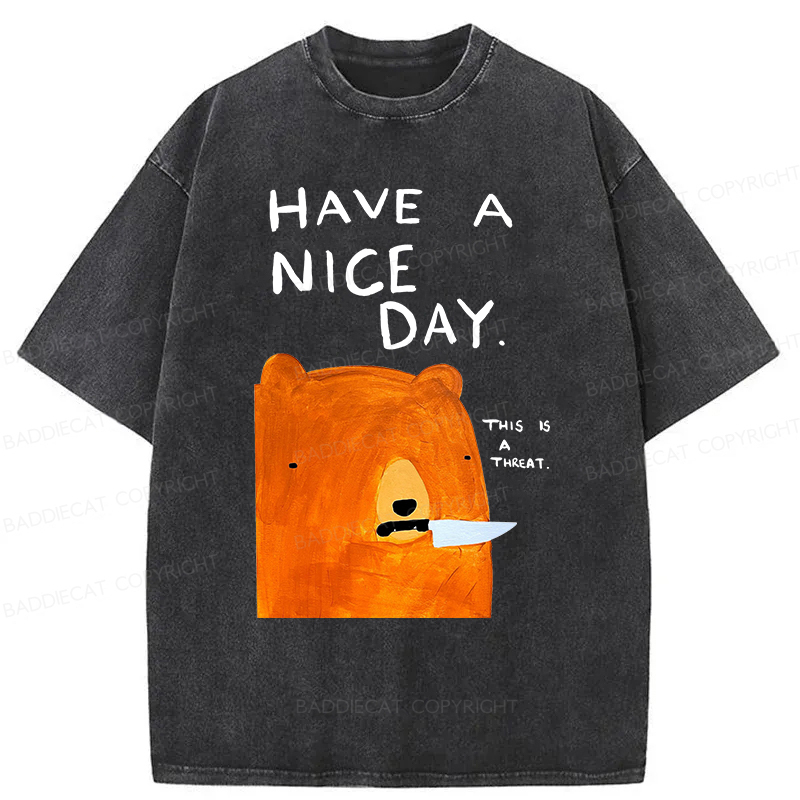 Baddiecat Have A Nice Day This Is A Threat Washed T-Shirt