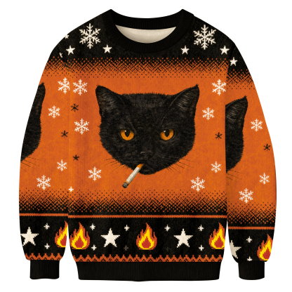 Smoking Cat Ugly Sweatshirt