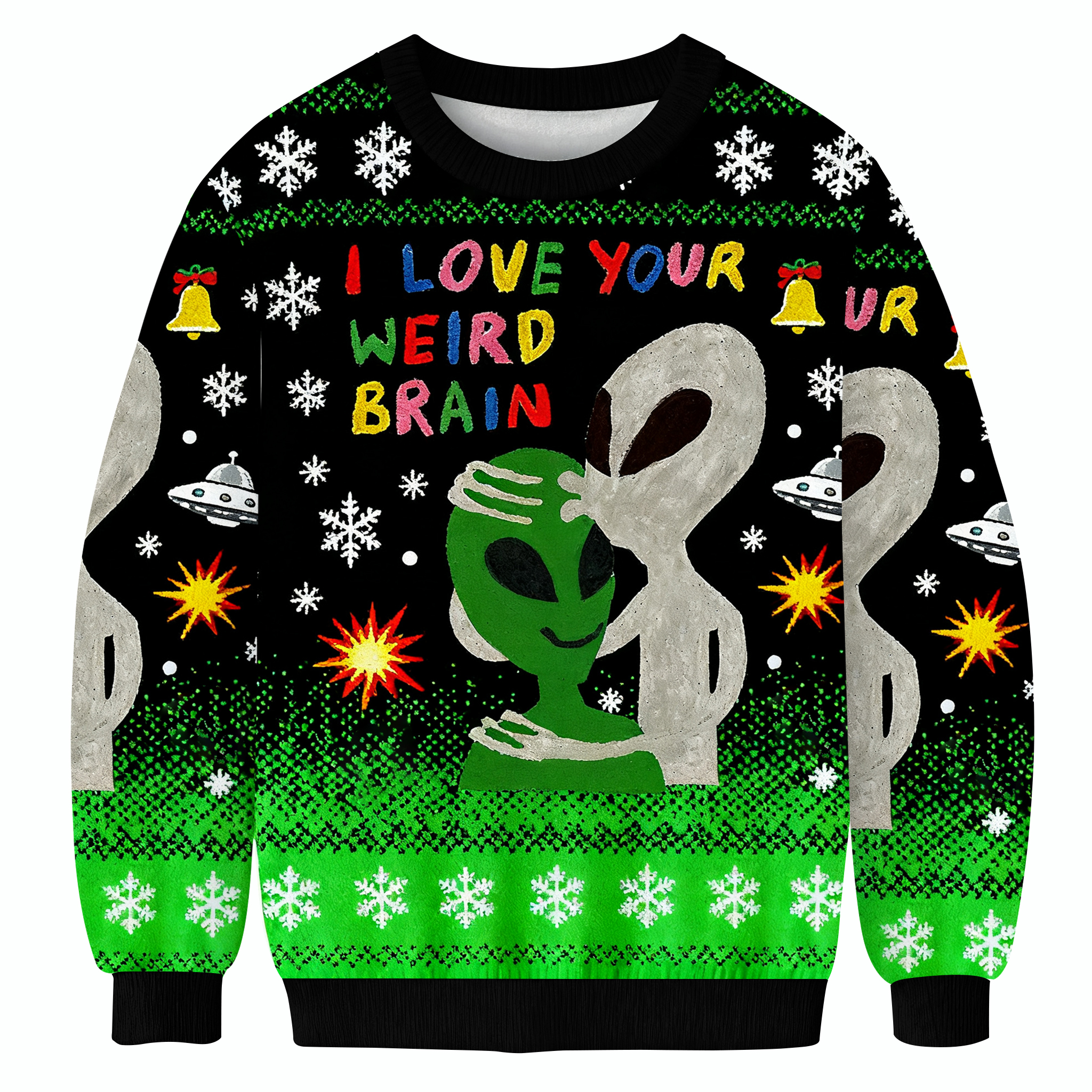Funny Aliens With I Love Your Weird Brain Ugly Sweatshirt