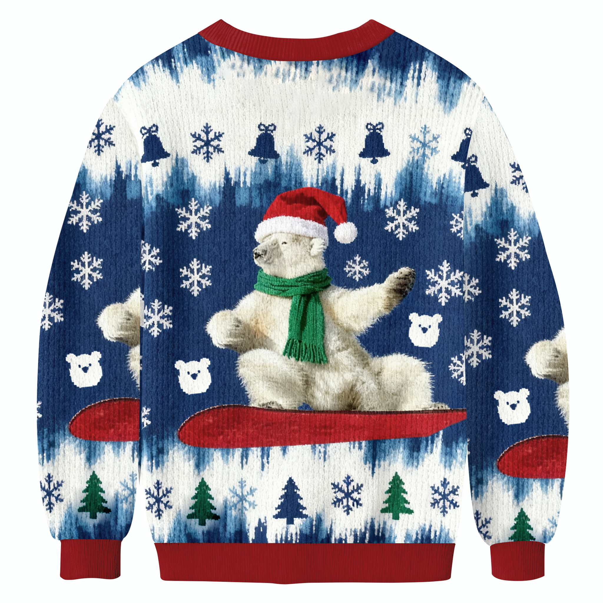 Funny Polar Bear Snowboarding Christmas Ugly Sweatshirt