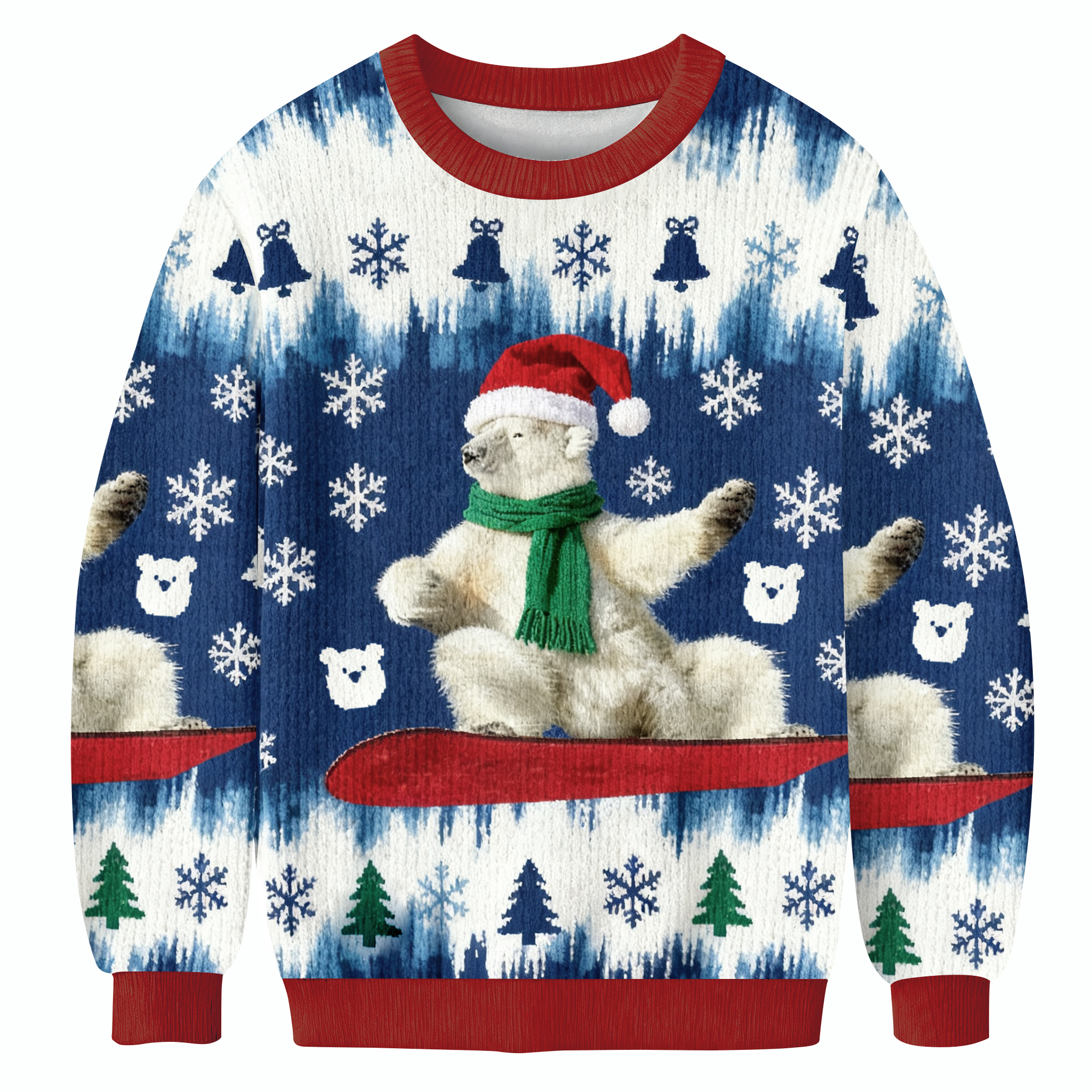 Funny Polar Bear Snowboarding Christmas Ugly Sweatshirt