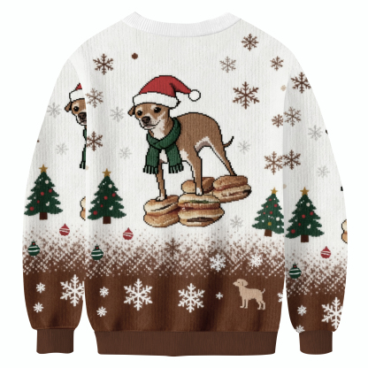 Funny Chihuahua Surfing On Burgers Christmas Ugly Sweatshirt