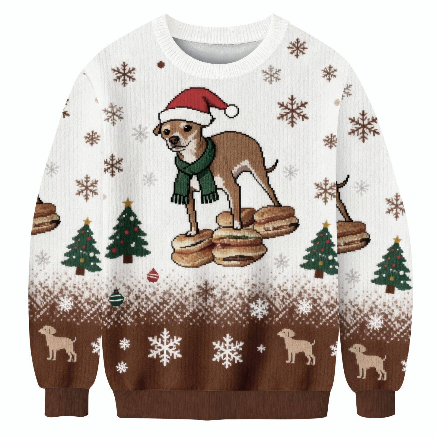 Funny Chihuahua Surfing On Burgers Christmas Ugly Sweatshirt
