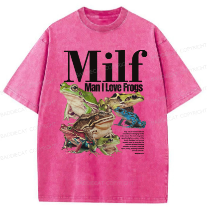 Baddiecat MILF Man I Love Frogs Washed T-shirt