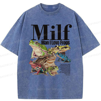 Baddiecat MILF Man I Love Frogs Washed T-shirt
