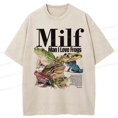 Baddiecat MILF Man I Love Frogs Washed T-shirt