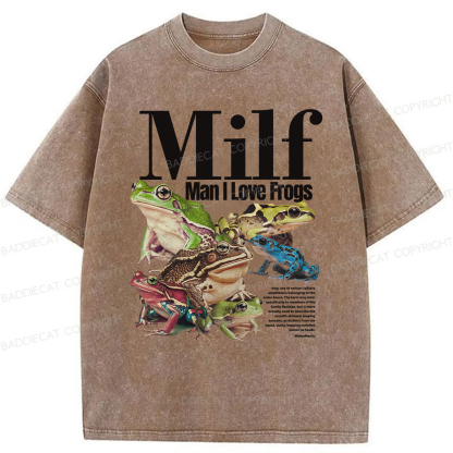 Baddiecat MILF Man I Love Frogs Washed T-shirt