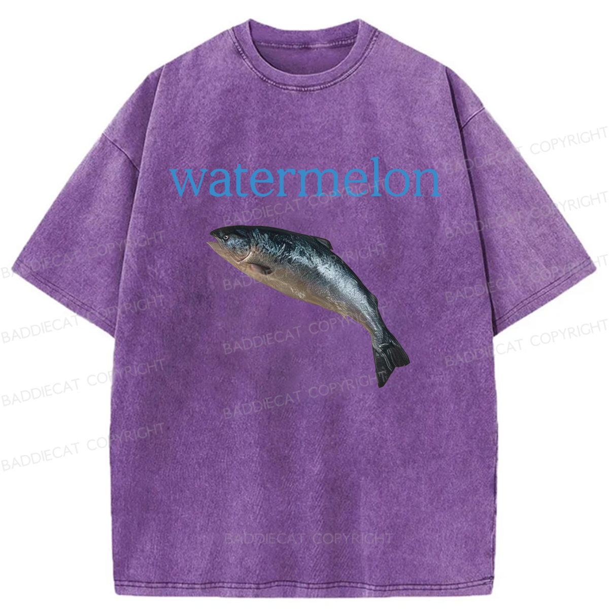 Baddiecat Watermelon Fish Meme Washed T-shirt