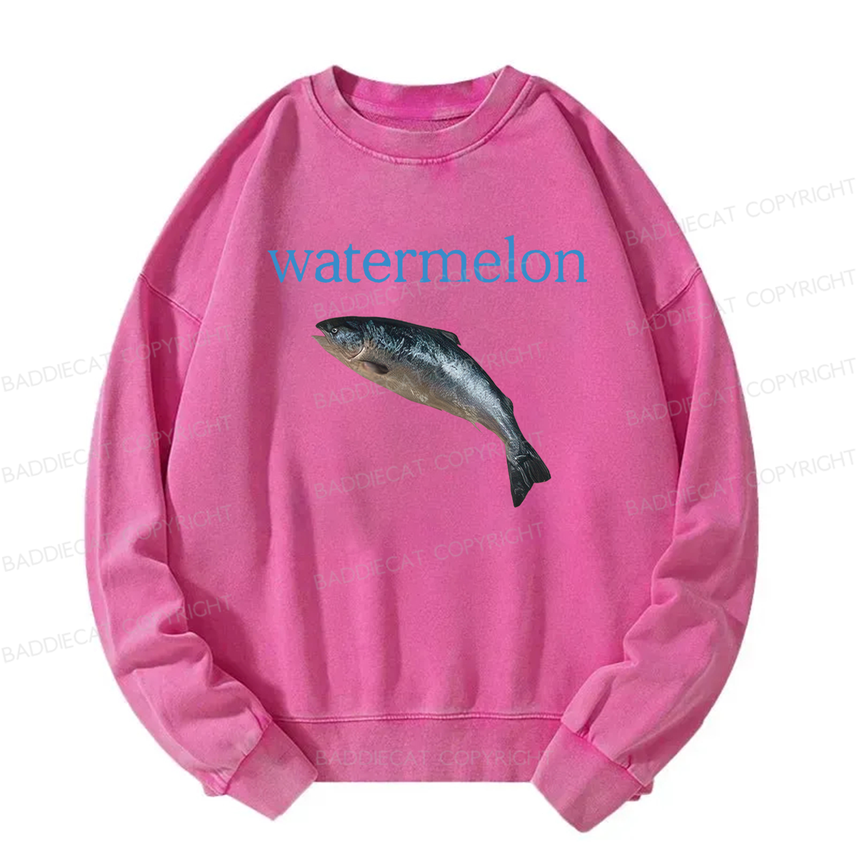 Baddiecat Watermelon Fish Meme Washed Sweatshirt
