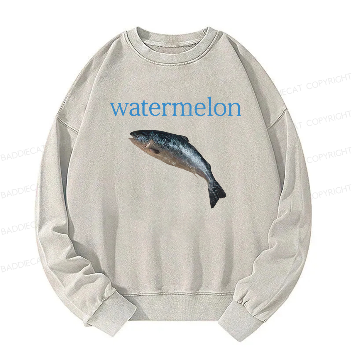 Baddiecat Watermelon Fish Meme Washed Sweatshirt