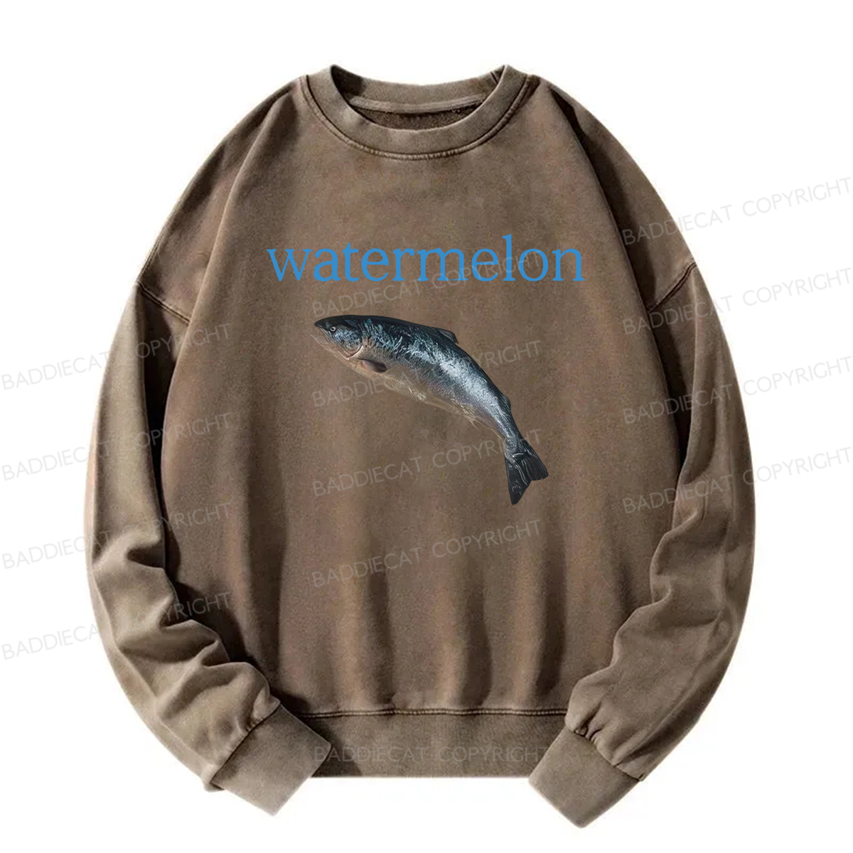 Baddiecat Watermelon Fish Meme Washed Sweatshirt