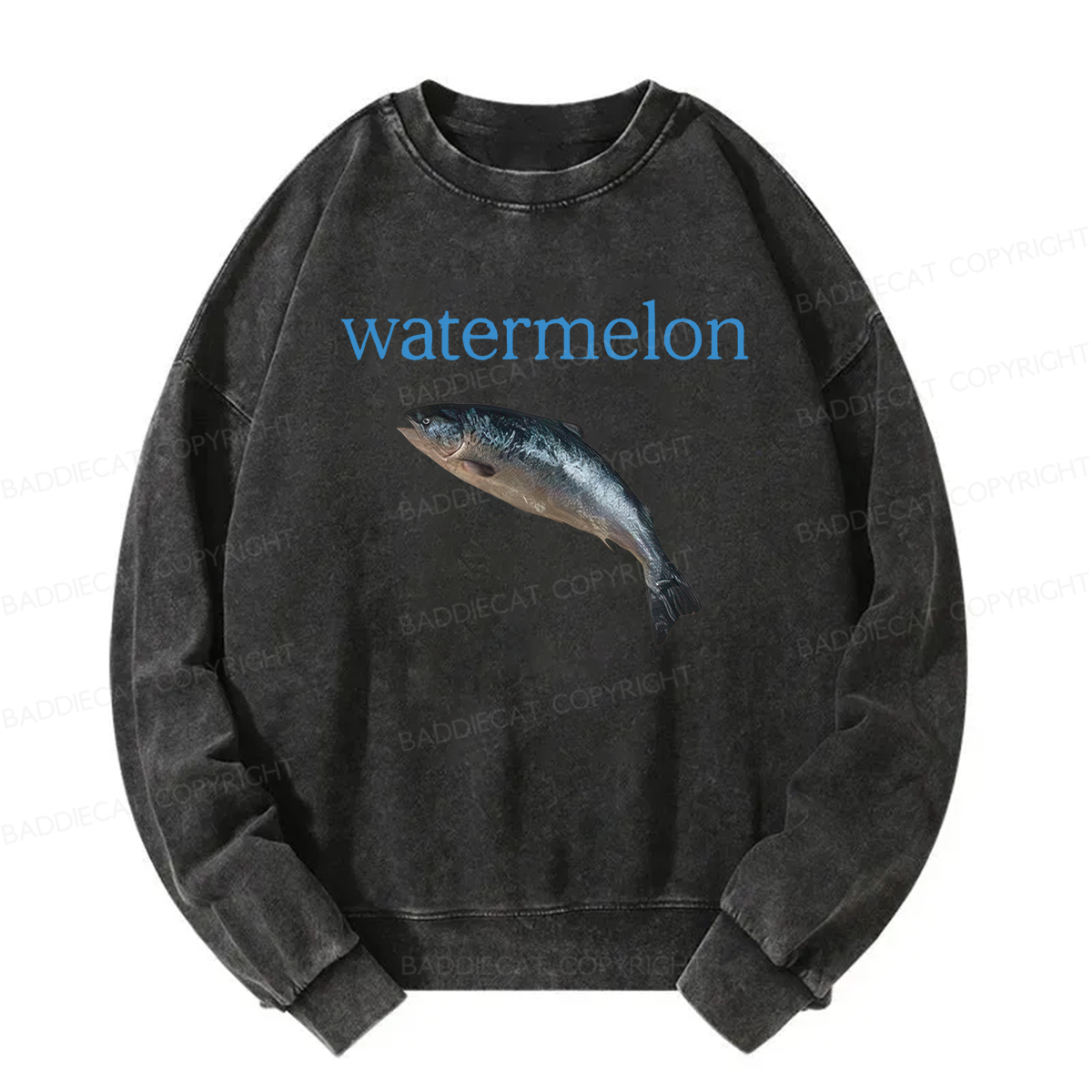 Baddiecat Watermelon Fish Meme Washed Sweatshirt