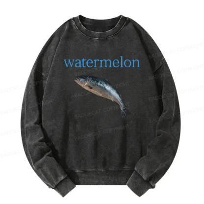 Baddiecat Watermelon Fish Meme Washed Sweatshirt