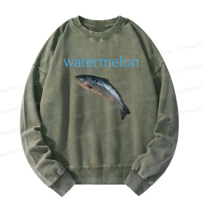 Baddiecat Watermelon Fish Meme Washed Sweatshirt