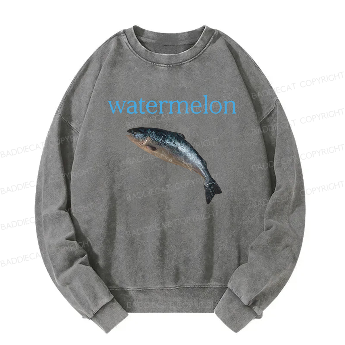 Baddiecat Watermelon Fish Meme Washed Sweatshirt
