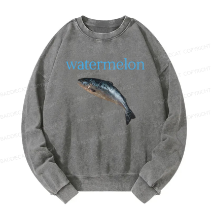 Baddiecat Watermelon Fish Meme Washed Sweatshirt
