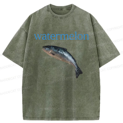 Baddiecat Watermelon Fish Meme Washed T-shirt