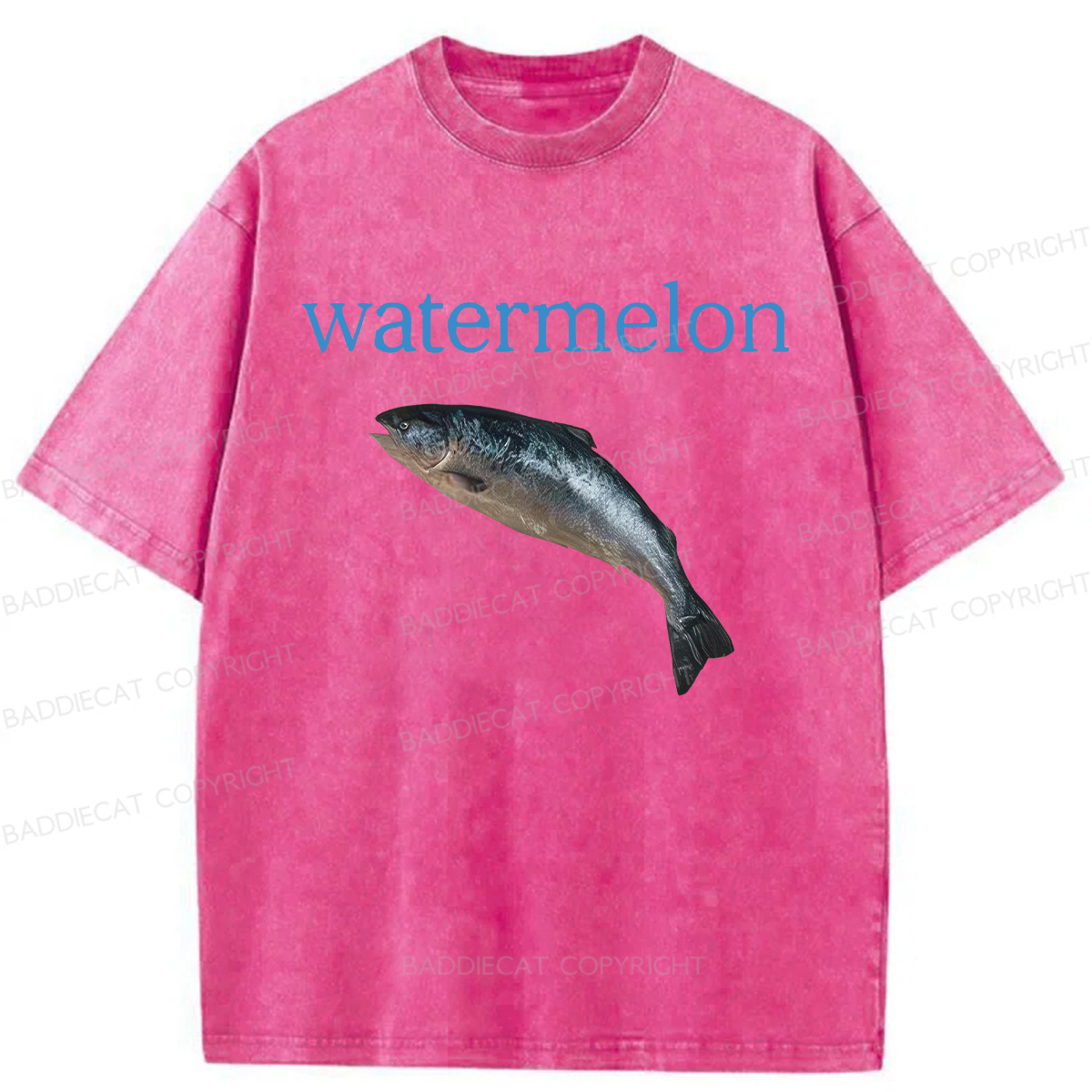 Baddiecat Watermelon Fish Meme Washed T-shirt