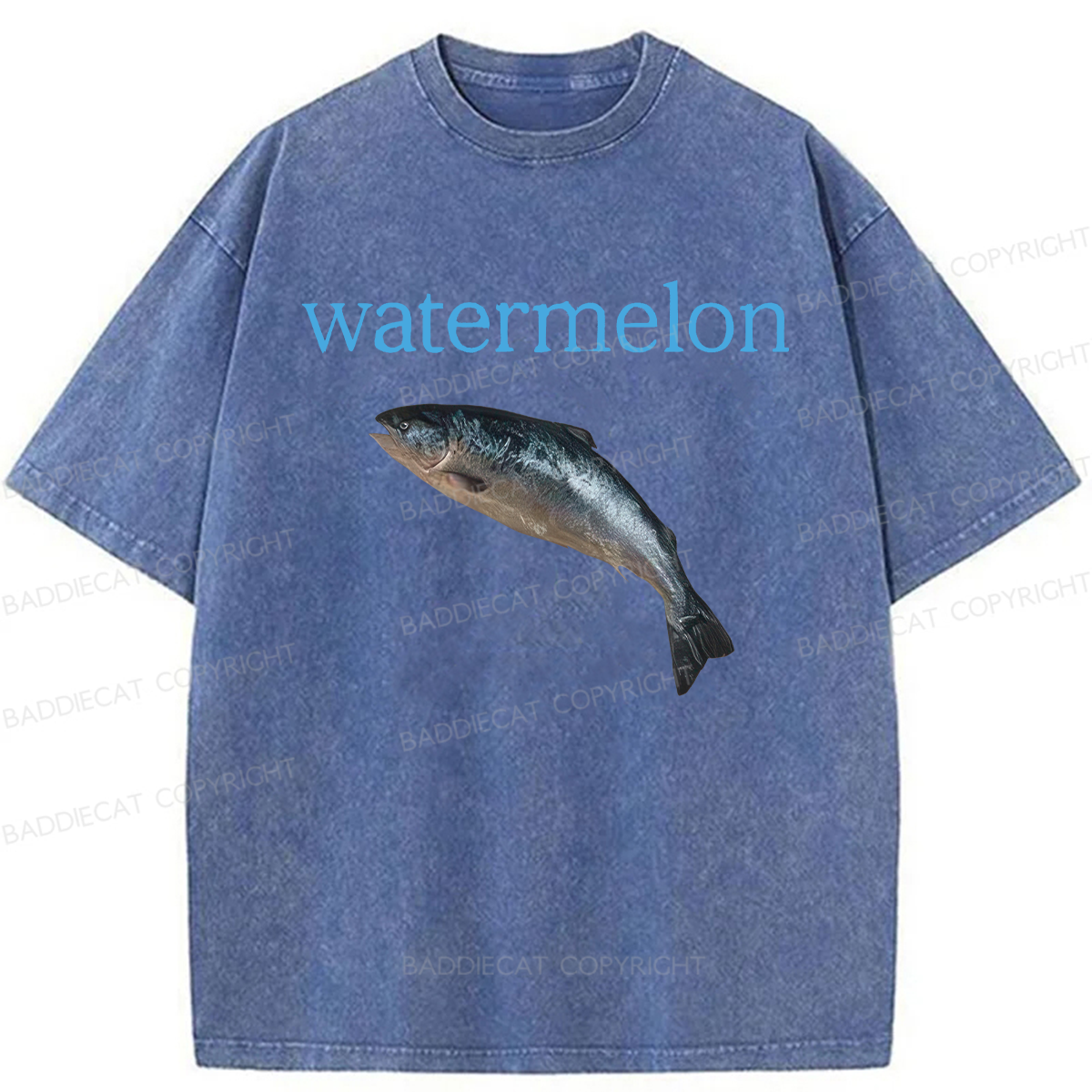 Baddiecat Watermelon Fish Meme Washed T-shirt