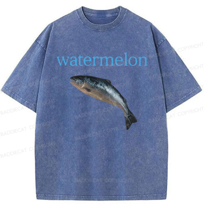 Baddiecat Watermelon Fish Meme Washed T-shirt