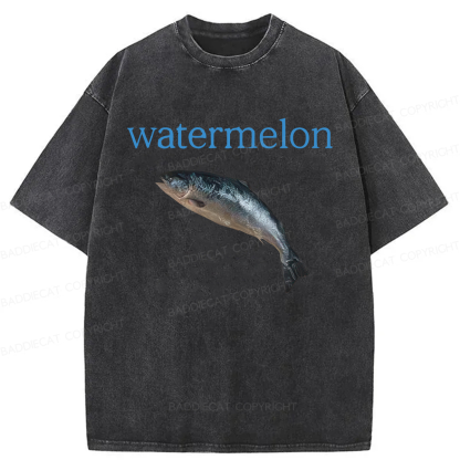 Baddiecat Watermelon Fish Meme Washed T-shirt
