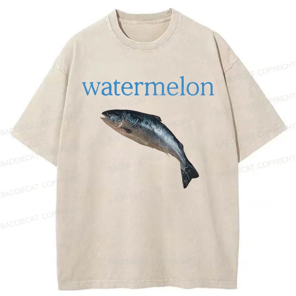 Baddiecat Watermelon Fish Meme Washed T-shirt
