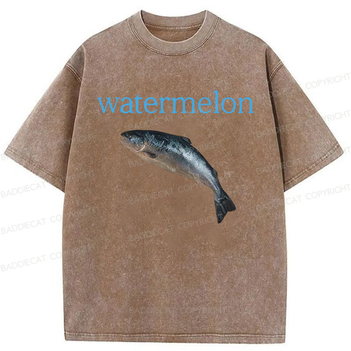 Baddiecat Watermelon Fish Meme Washed T-shirt