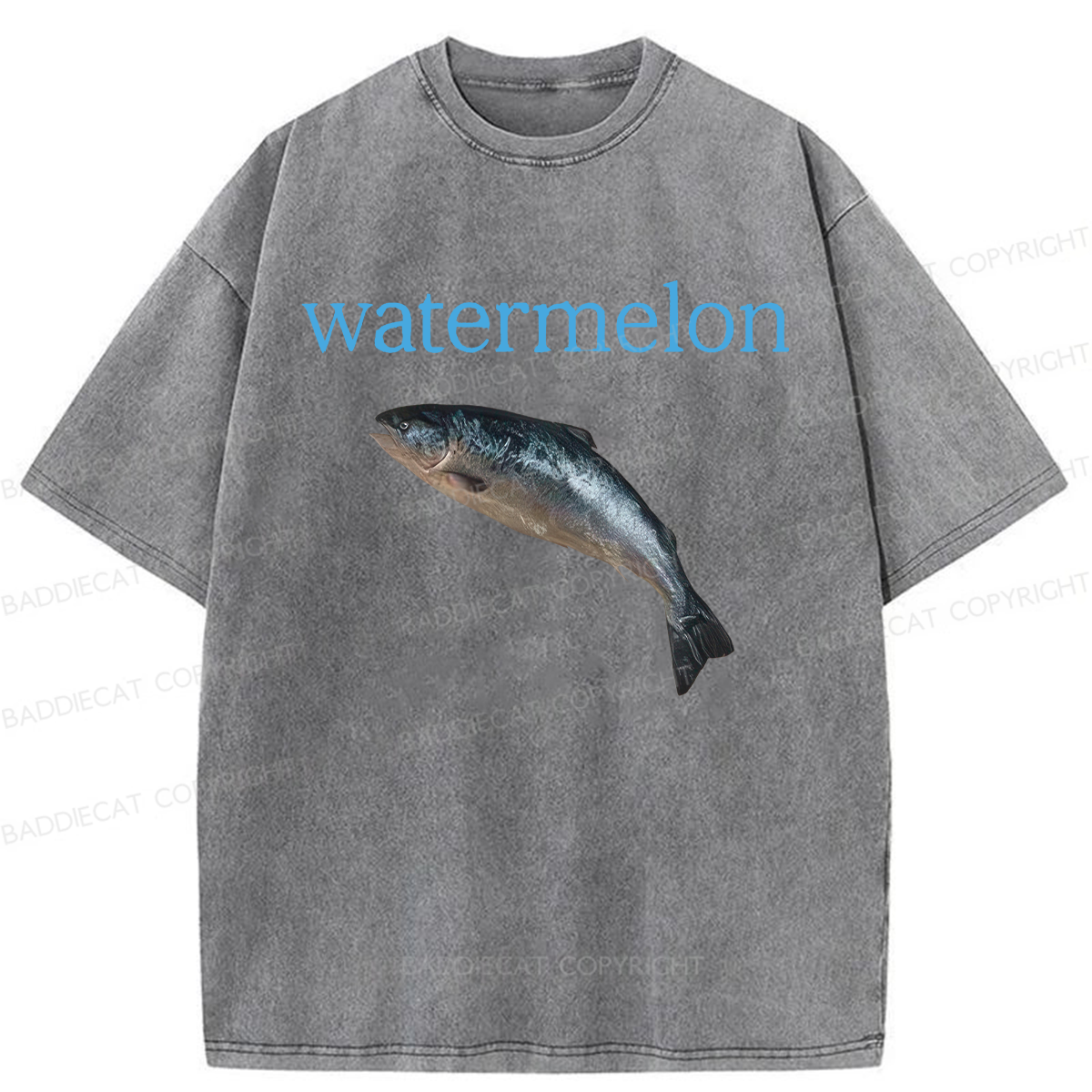 Baddiecat Watermelon Fish Meme Washed T-shirt