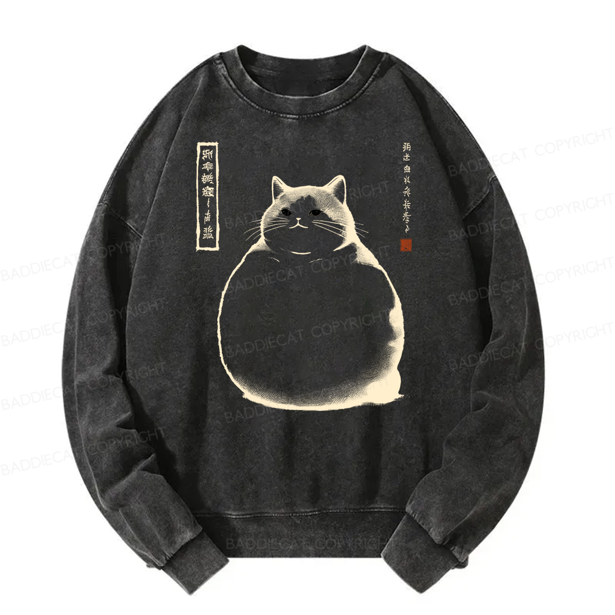Baddiecat Chubby Cat Washed Sweatshirt