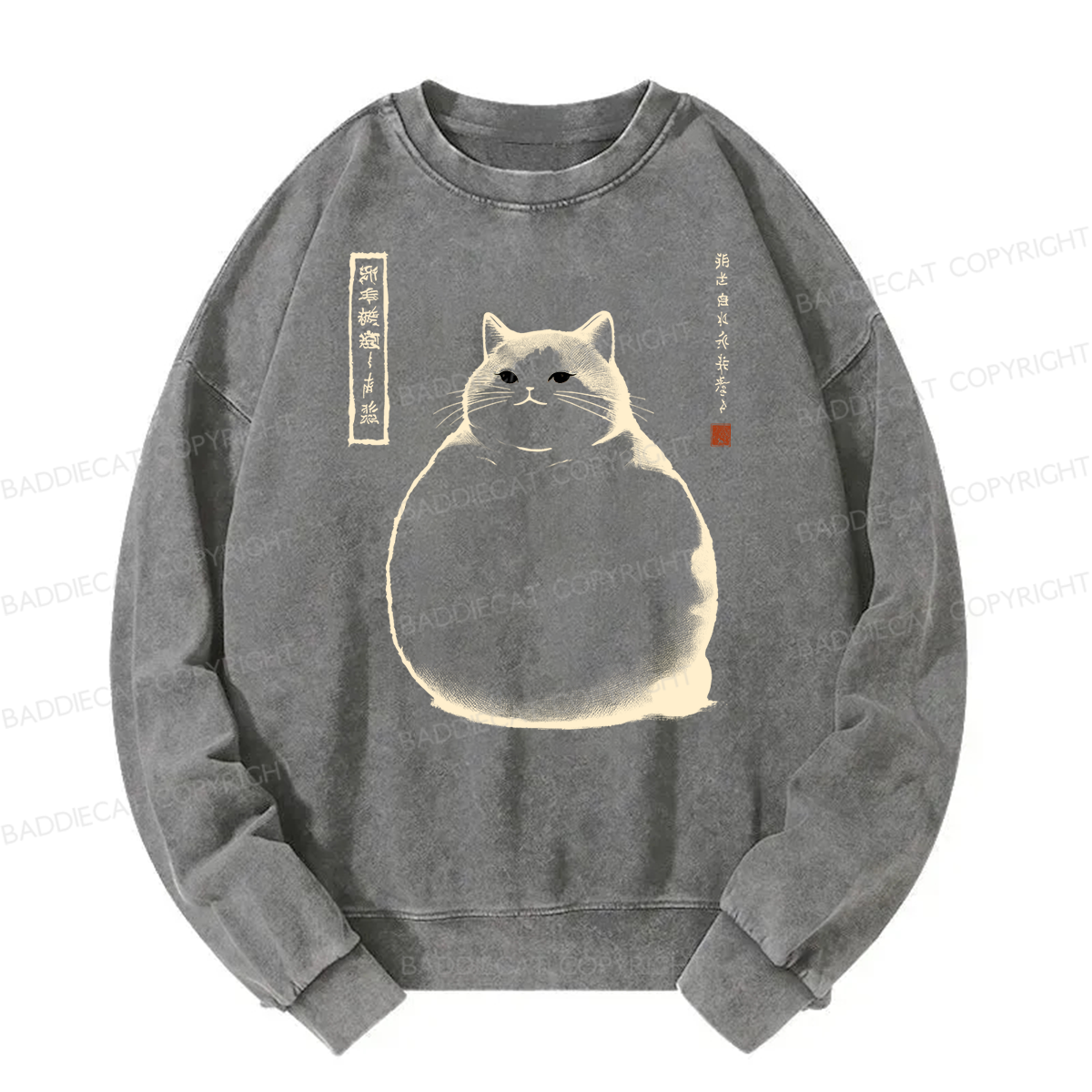 Baddiecat Chubby Cat Washed Sweatshirt