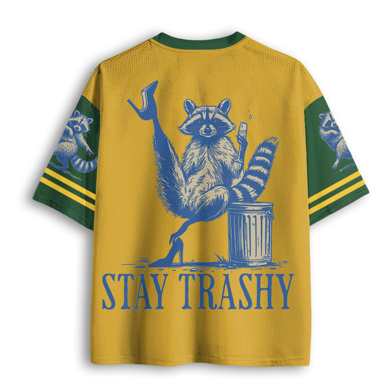 Baddiecat Stay Trashy Raccoon Funny Feminine Mesh Jersey