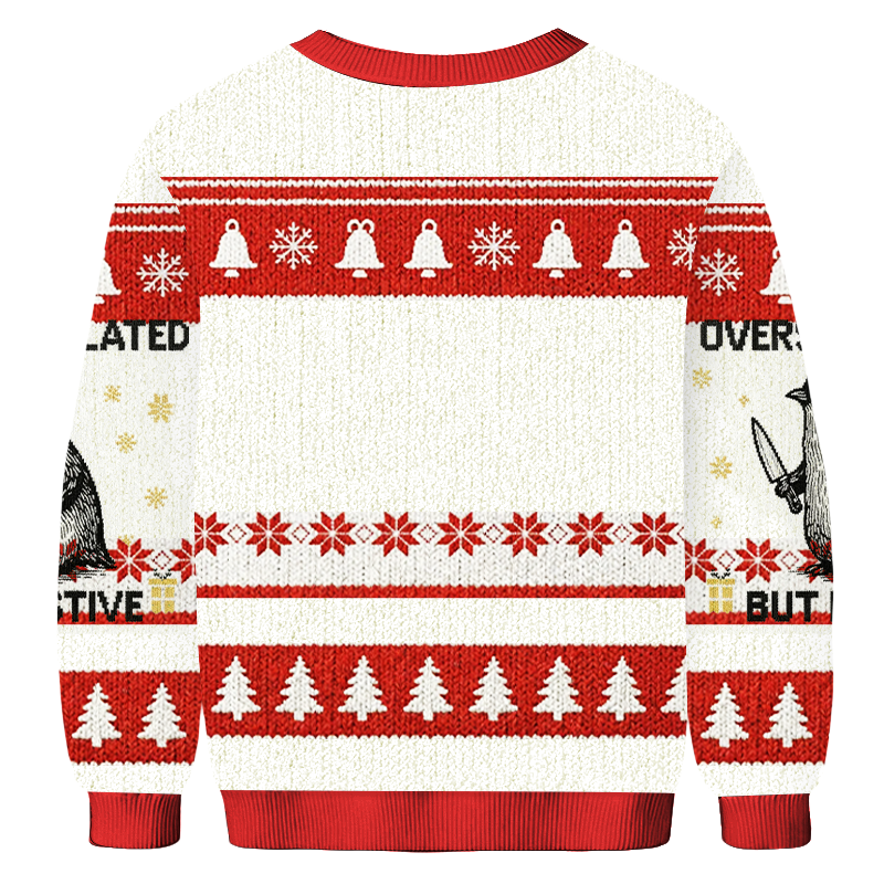 Baddiecat Overstimulated But Festive Christmas Ugly Sweatshirt