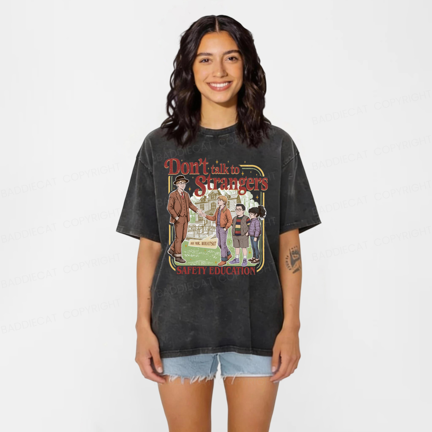 Baddiecat Don't Talk To Strangers Washed T-shirt