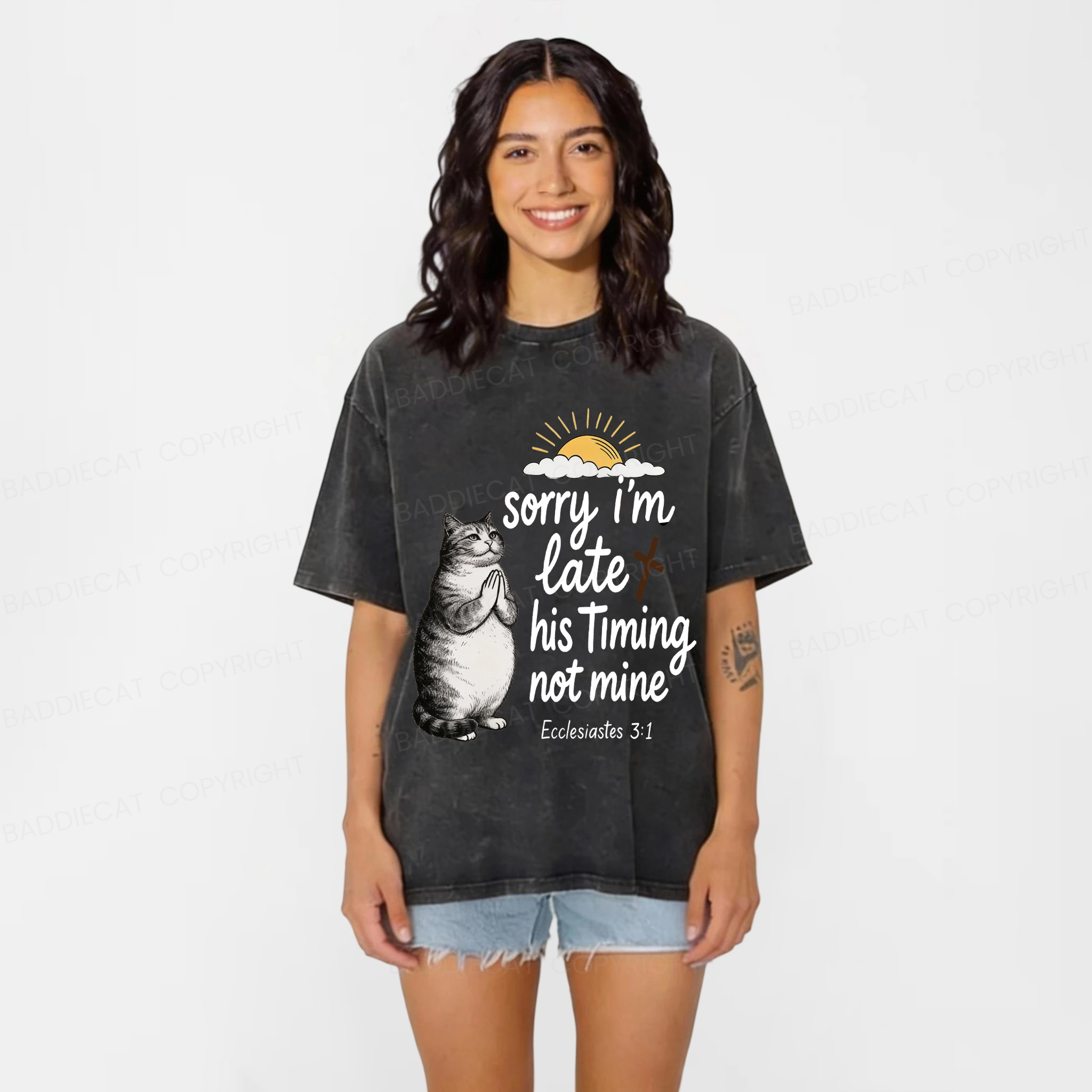 Baddiecat God's Timing Not Mine Washed T-shirt