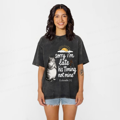 Baddiecat God's Timing Not Mine Washed T-shirt