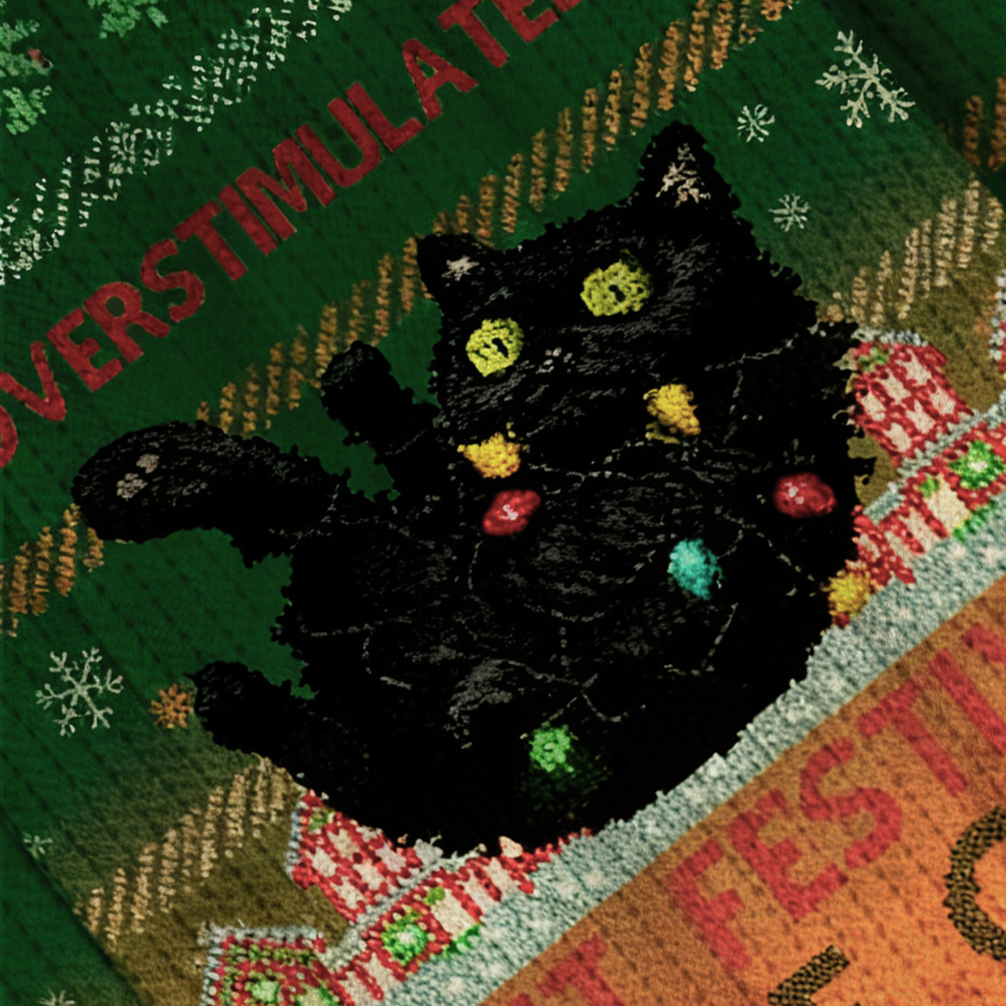 Baddiecat Overstimulated But Festive Yule Cat Christmas Ugly Sweatshirt