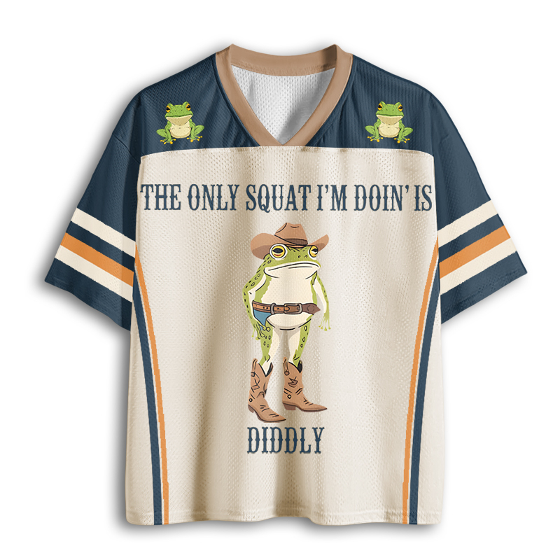 Baddiecat The Only Squat I'm Doin' Is Diddly Funny Cowboy Frog  Mesh Jersey