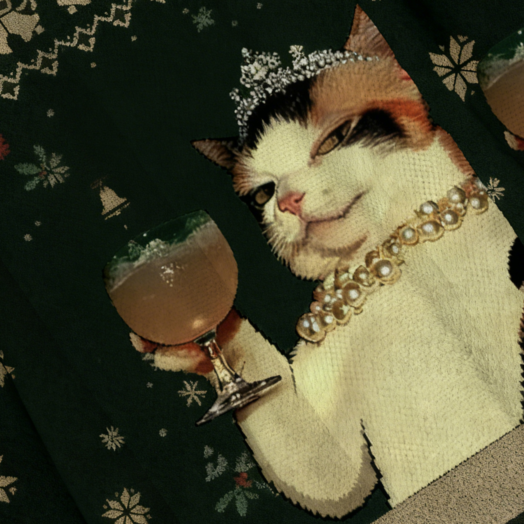 Baddiecat Champagne Cat Christmas Ugly Sweatshirt