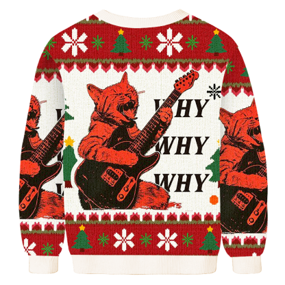Baddiecat Why Guitar Cat Christmas Ugly Sweatshirt
