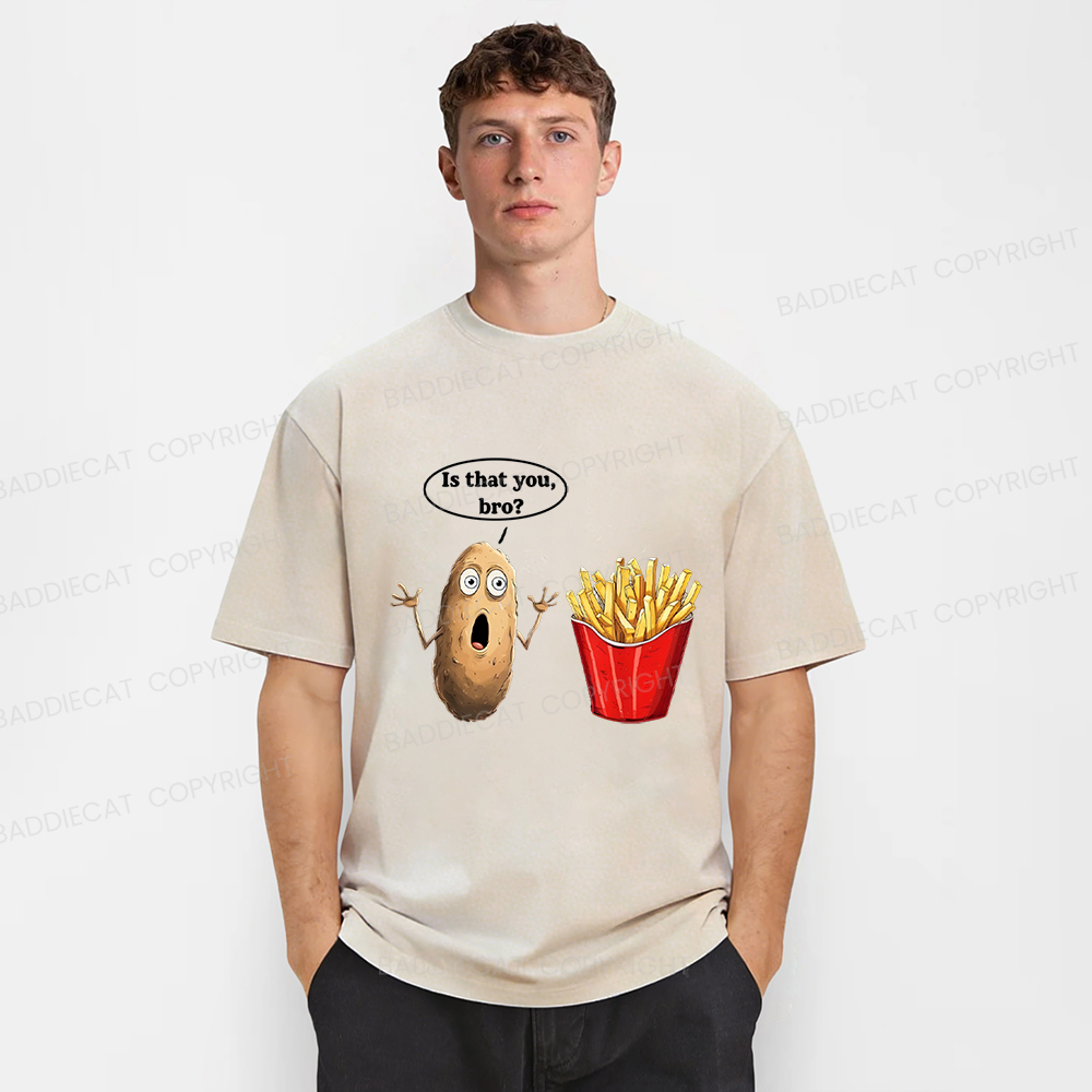 Baddiecat Potato And French Fries Bro Washed T-Shirt