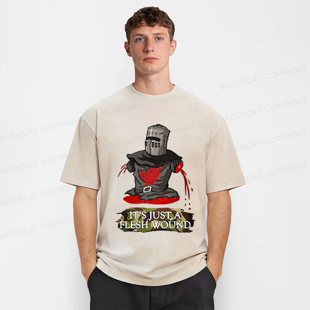 Baddiecat It's Just A Flesh Wound Funny Meme Washed T-shirt