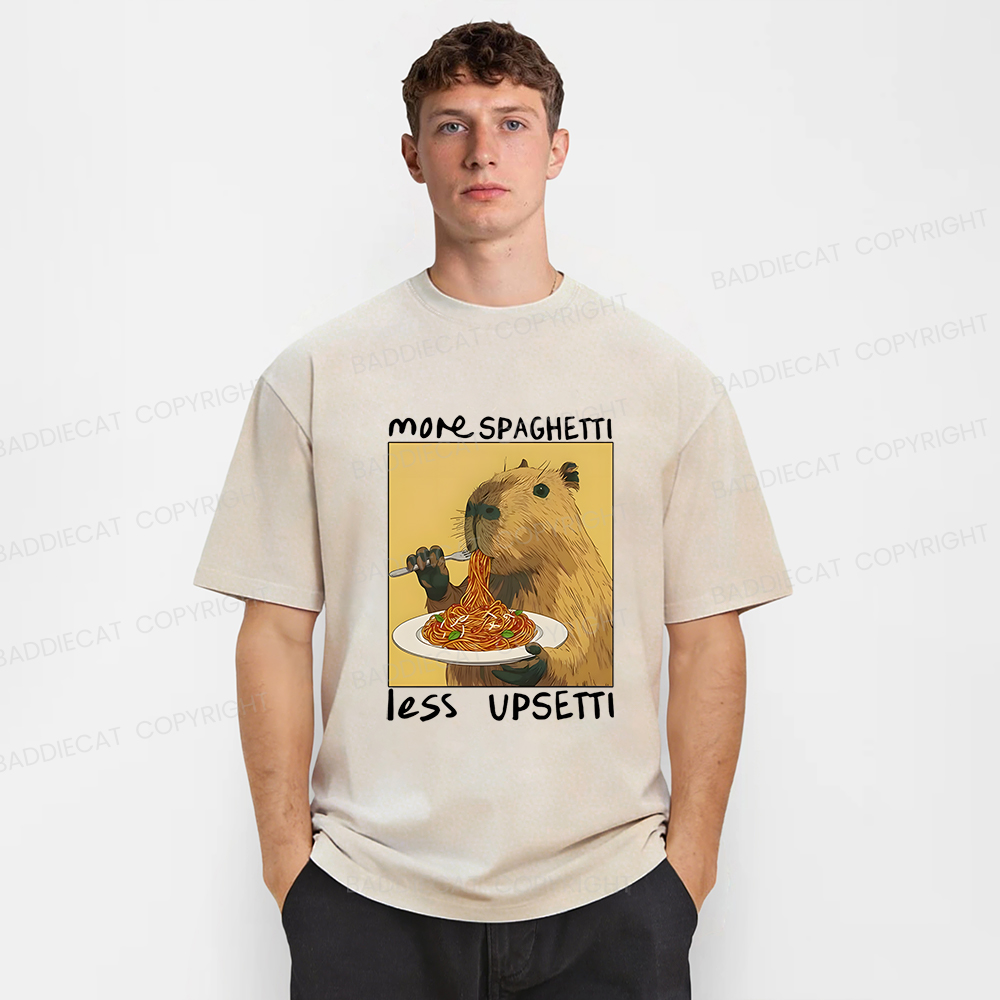 Baddiecat Capybara Eating Pasta Washed T-shirt