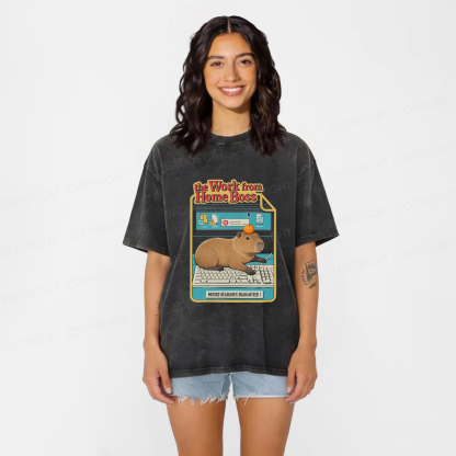 Baddiecat Capybara Funny Washed T-shirt