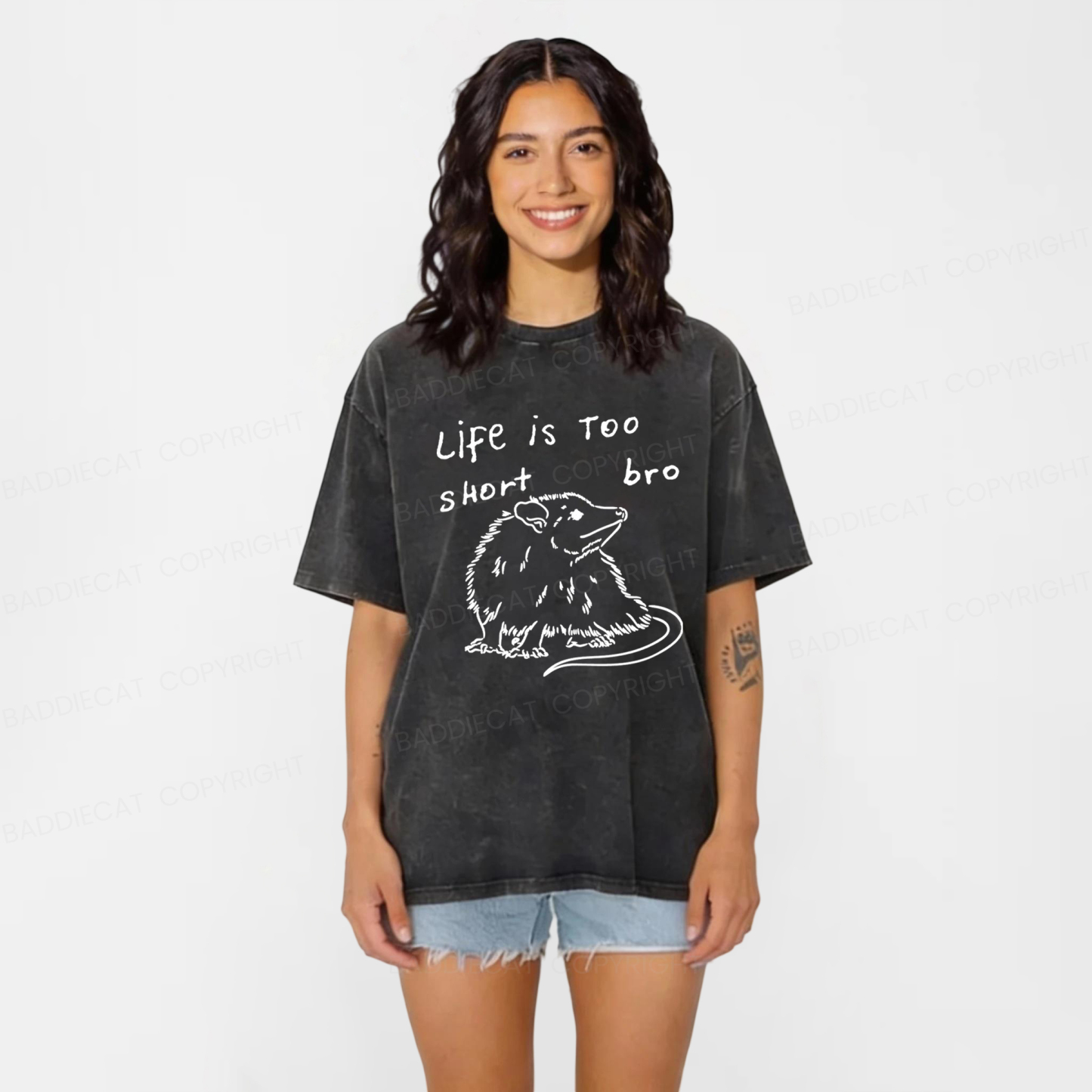 Baddiecat Mouse Life Is Too Short Bro Washed T-shirt