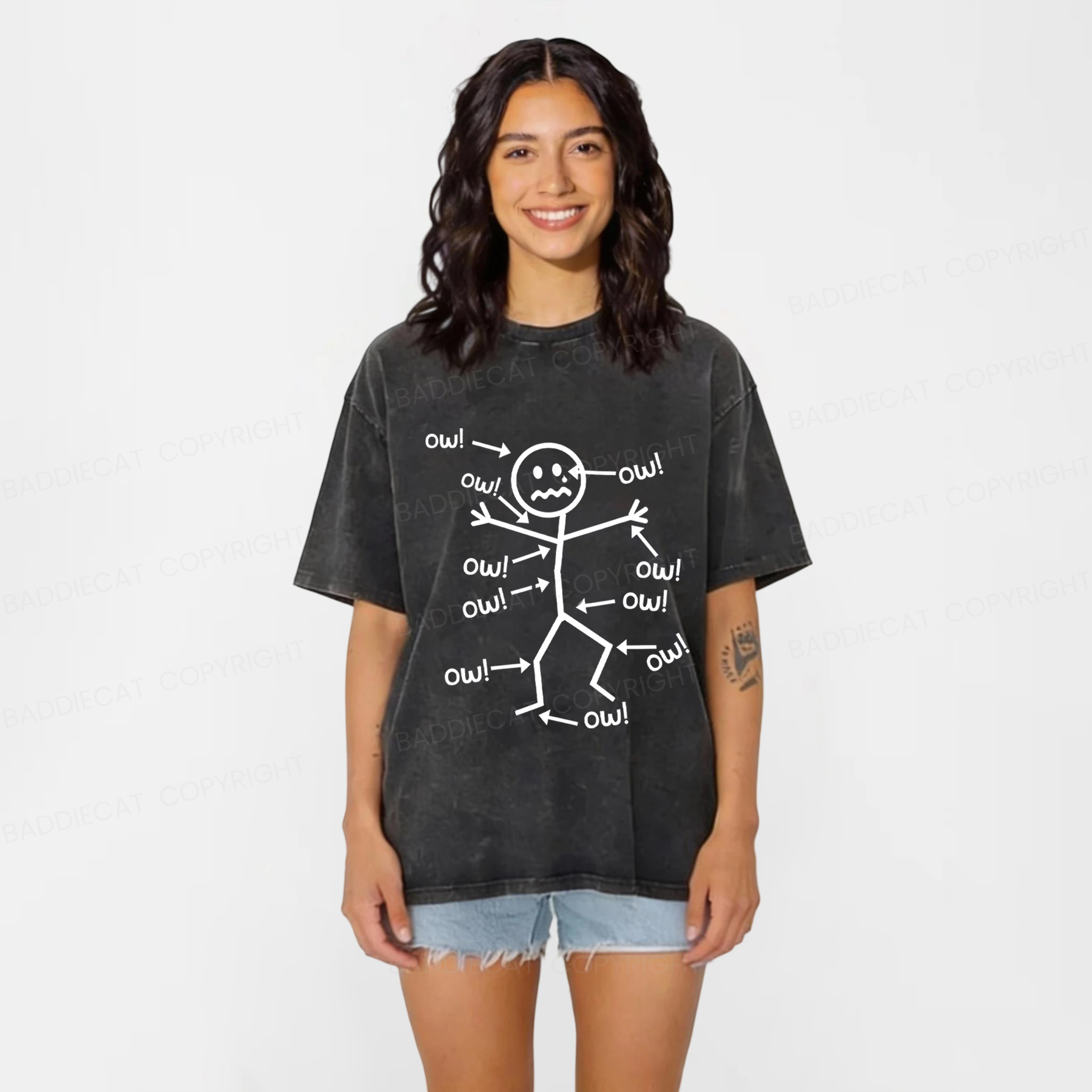 Baddiecat Funny Chronic Pain Awareness Washed T-shirt