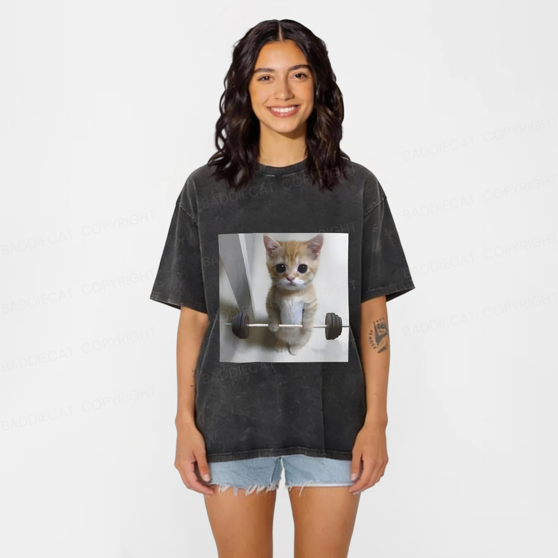 Baddiecat Cat Fun Fitness Washed T-shirt
