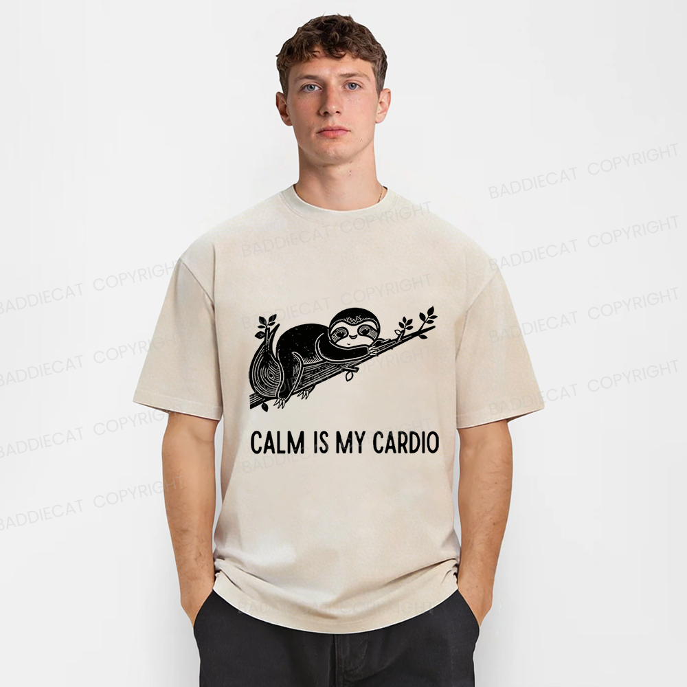 Baddiecat Calm Is My Cardio Sloth Washed T-shirt