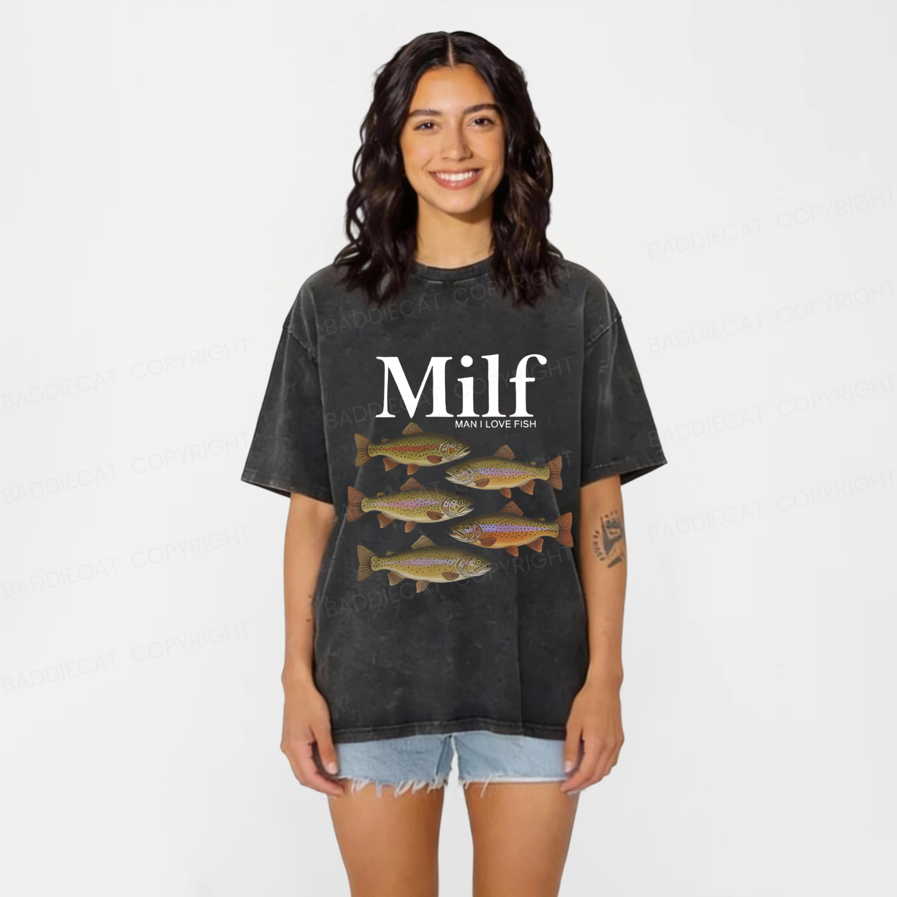 Baddiecat I Love Fish Vintage Style Washed T-shirt