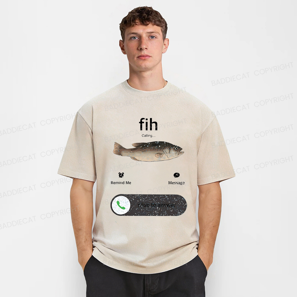 Baddiecat Funny Fish Calling Washed T-shirt